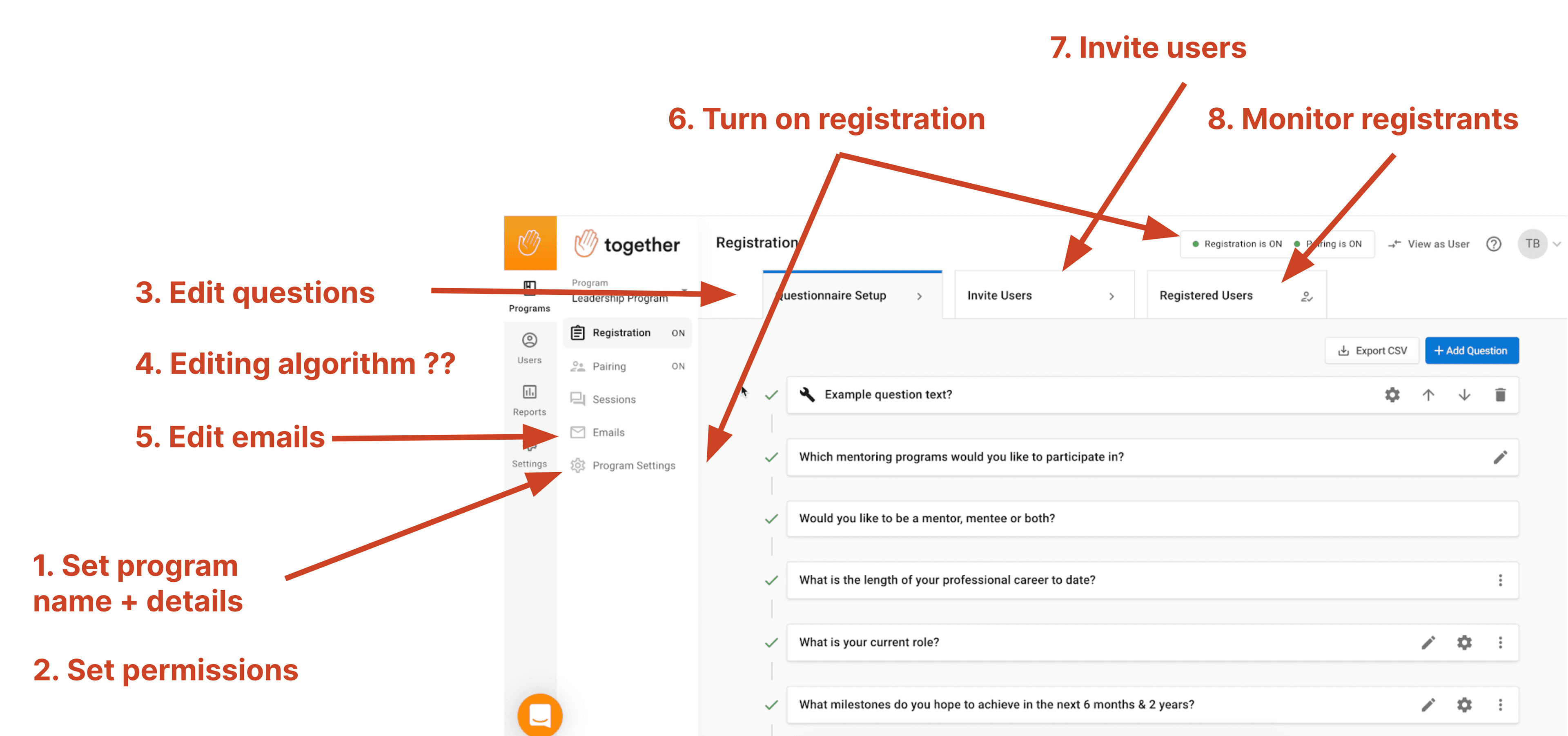 arrows pointing to problem areas of the existing app