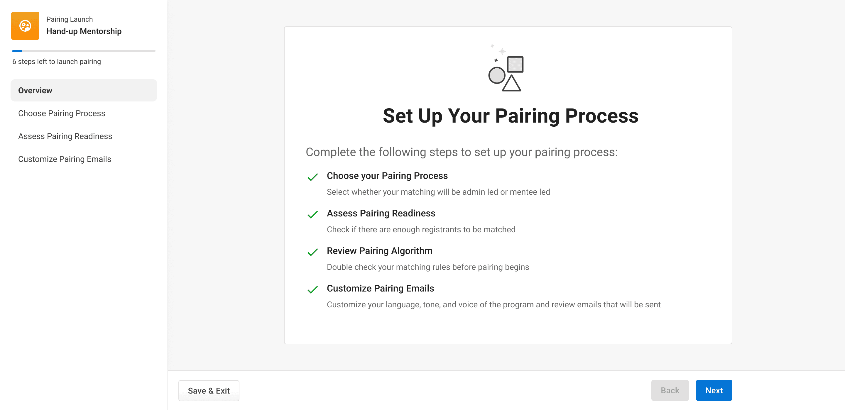 pairing overview screen
